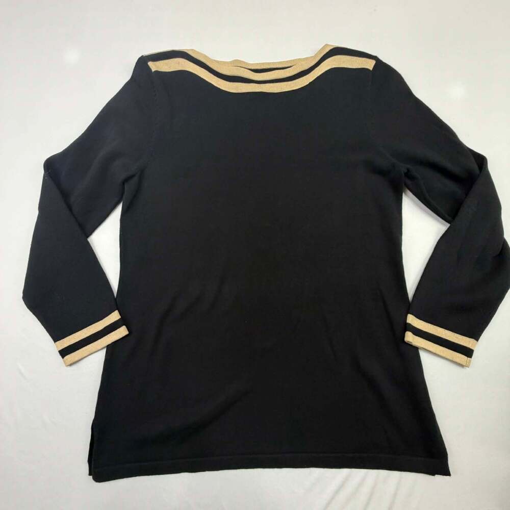 Monterey Bay Clothing Company Black Boat Neck Striped Trim Sweater Size M